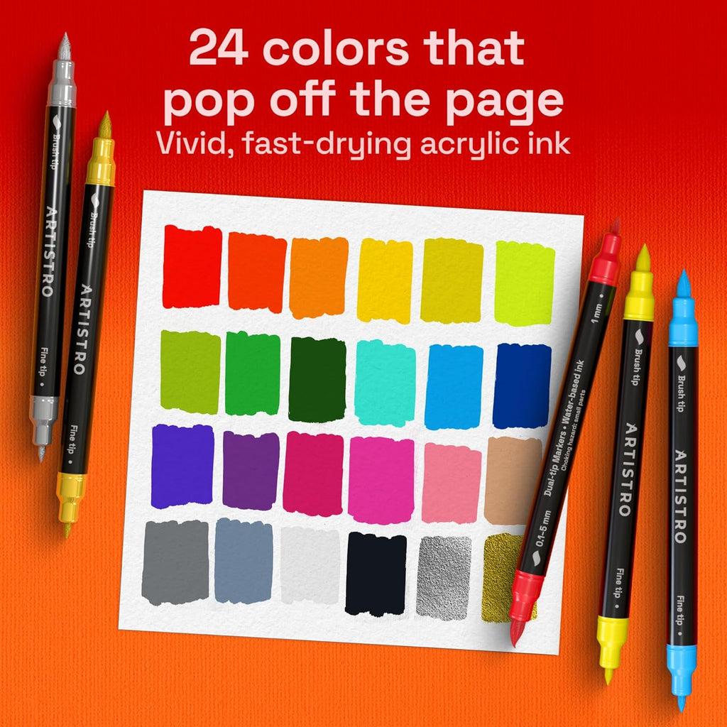 24 Acrylic Paint Markers - Paint Pens for Drawing - For Fabric, Rock, Glass, Wood, Molds - Arts & Crafts Gift for