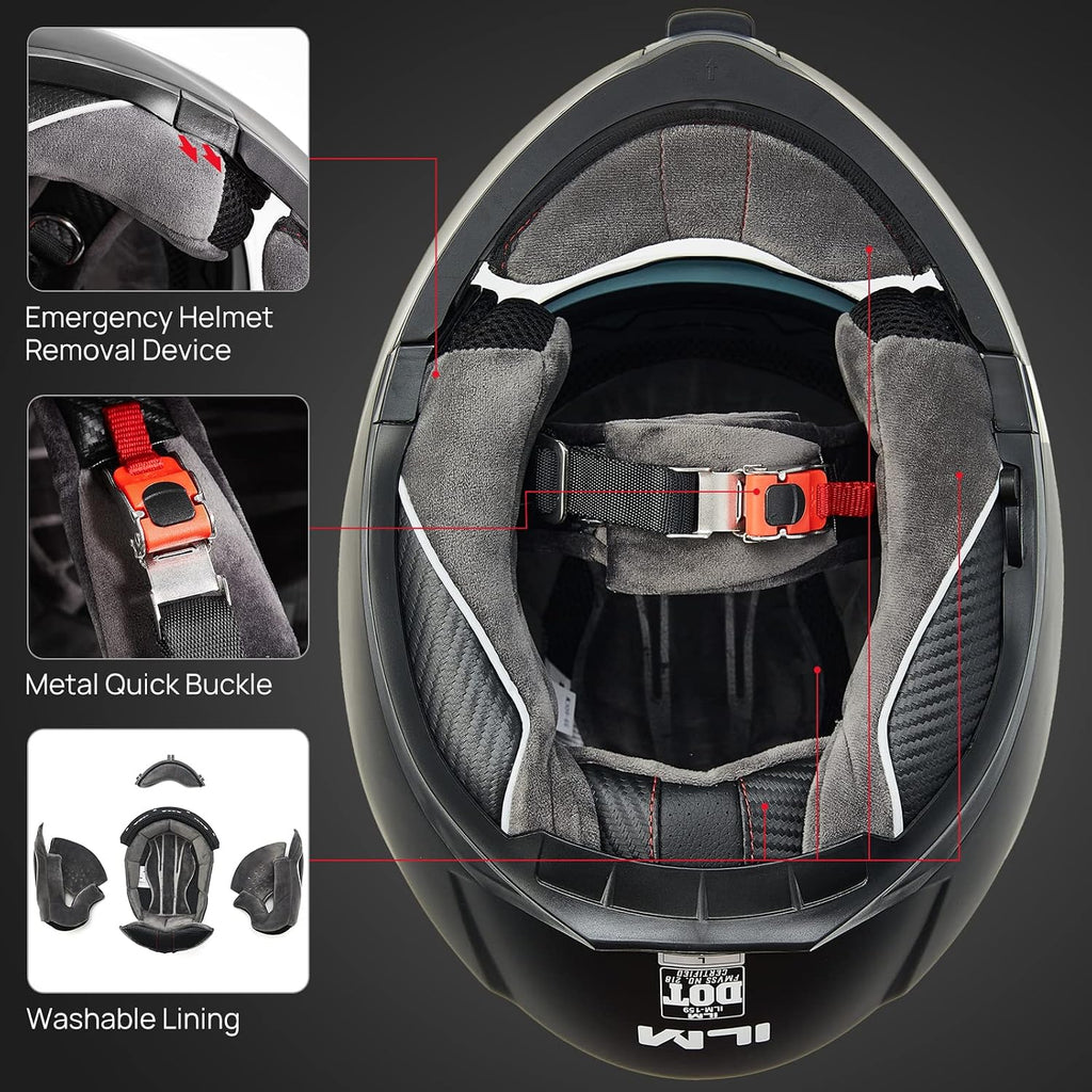 Adult Motorcycle Modular Full Face Helmet Flip up Dual Visor 159(Matte Black,XX-Large)