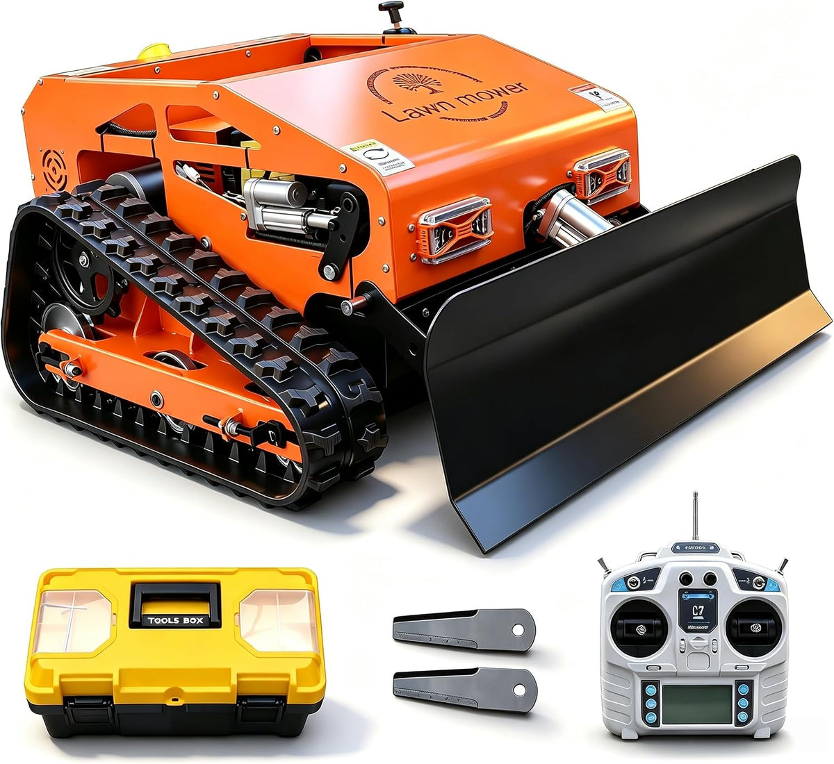 Heavy-Duty Remote Control Lawn Mower with 9Hp Four Stroke Gasoline Engine, Manganese Steel Blade, Adjustable Cutting