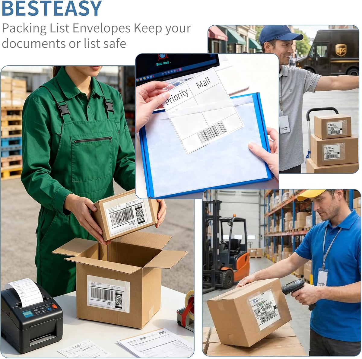 6" x9" Clear Adhesive Top Loading Packing List Pouches, Blank Shipping Label Envelopes Keeps Paper Safe While Shipping