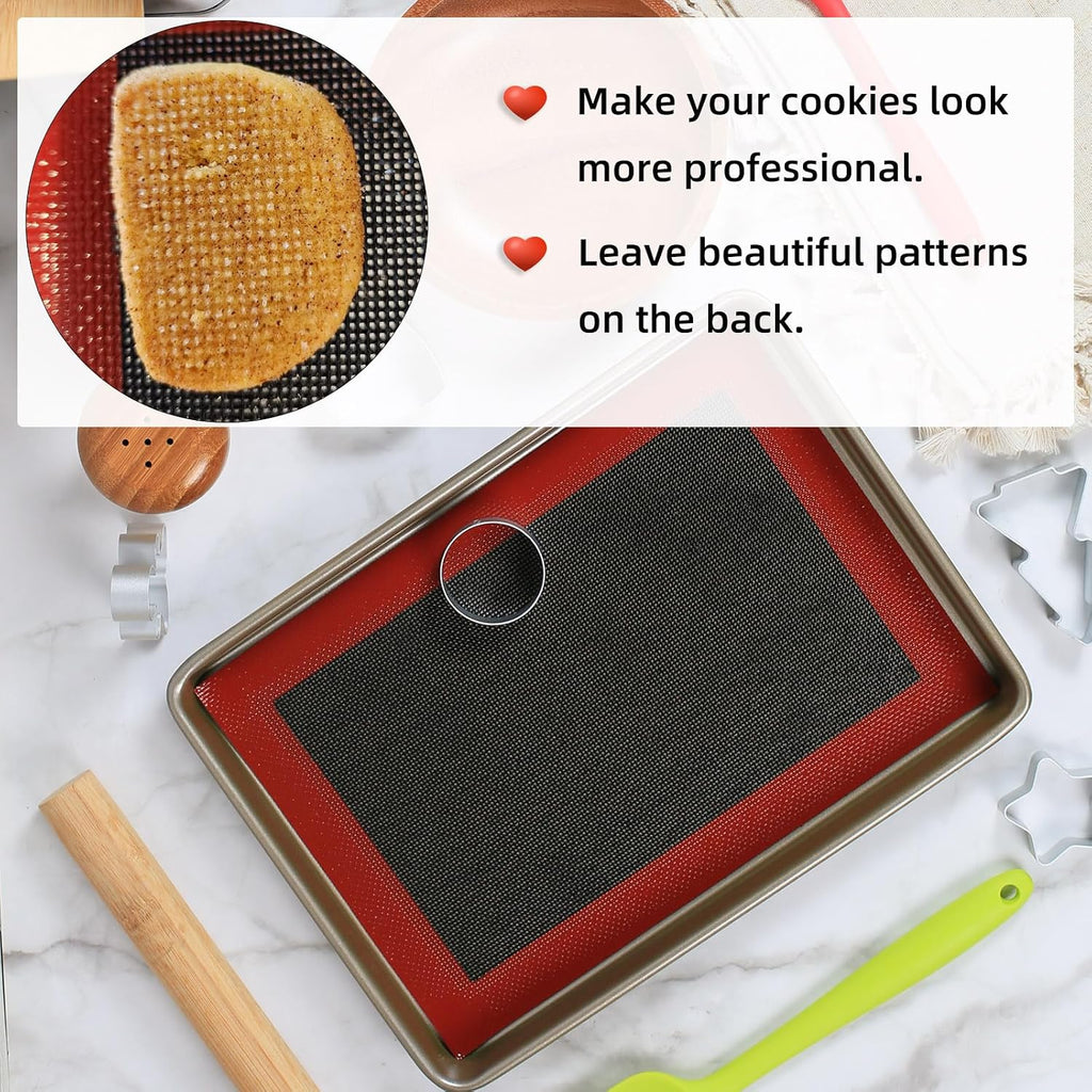 Perforated Silicone Baking Mats for Quarter Sheet, 2 Pcs Non-Stick Eclair Baking Mats for 9x13 Cookie Sheet, Reusable