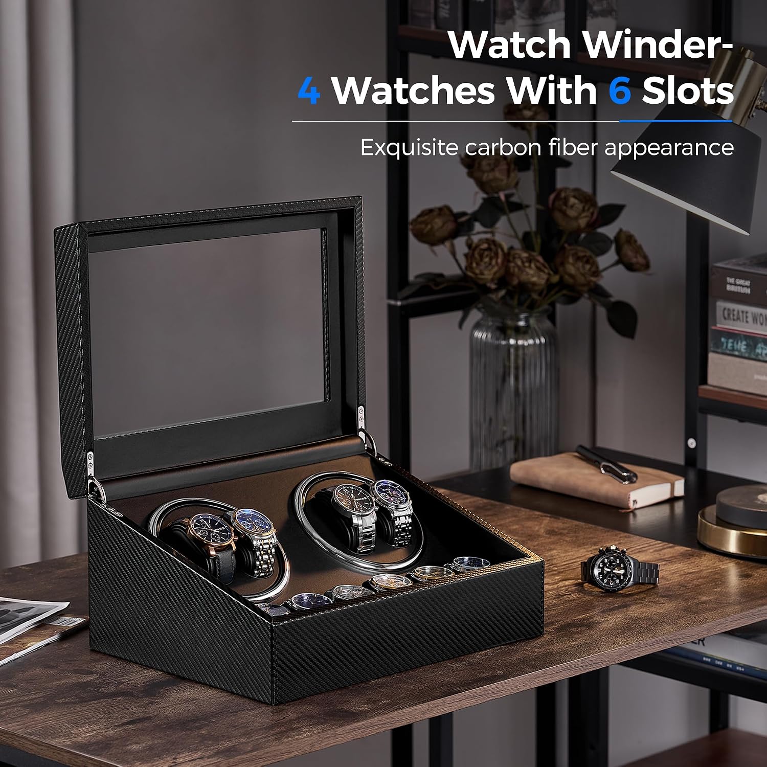 Watch Winders for Automatic Watches, 4 Watch Winder | Automatic Watch Winder with 4 Watches Rotator and 6 Extra