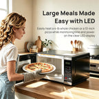 1000 Watt Microwave Countertop Ovens, Black Digital Small Microwave 1.1 Cu Ft, Large Microwave 6 Auto Cooking, Eco