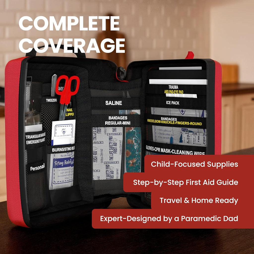 Portable First Aid Kit for Kids with CPR Shield - Ideal for Home, Car, School, Camping, and as a Travel First aid