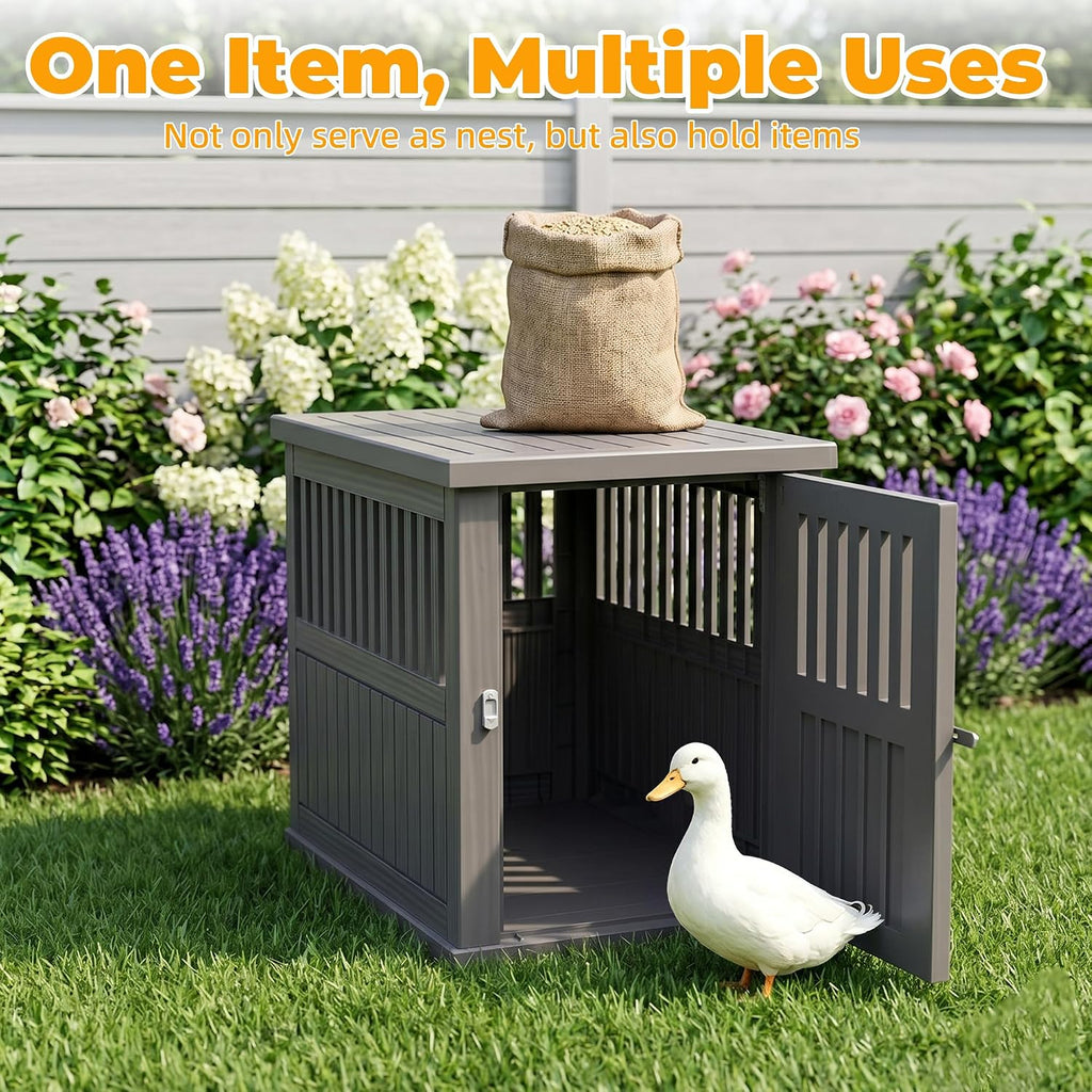 Outdoor Duck House, PP Resin Poultry Shelter, Gray