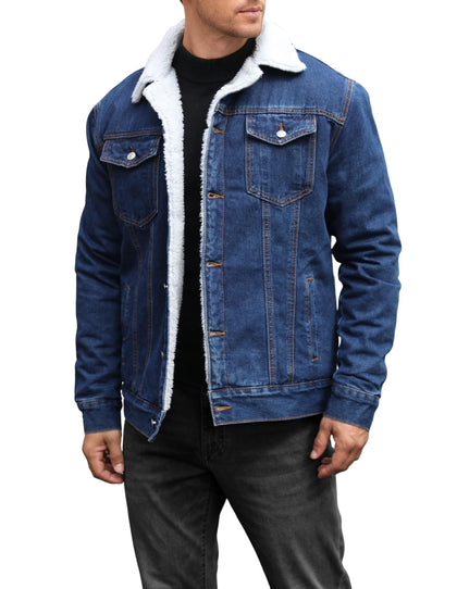 Men's Sherpa Lined Trucker Jacket Winter Fleece Lined Denim Coats Blue