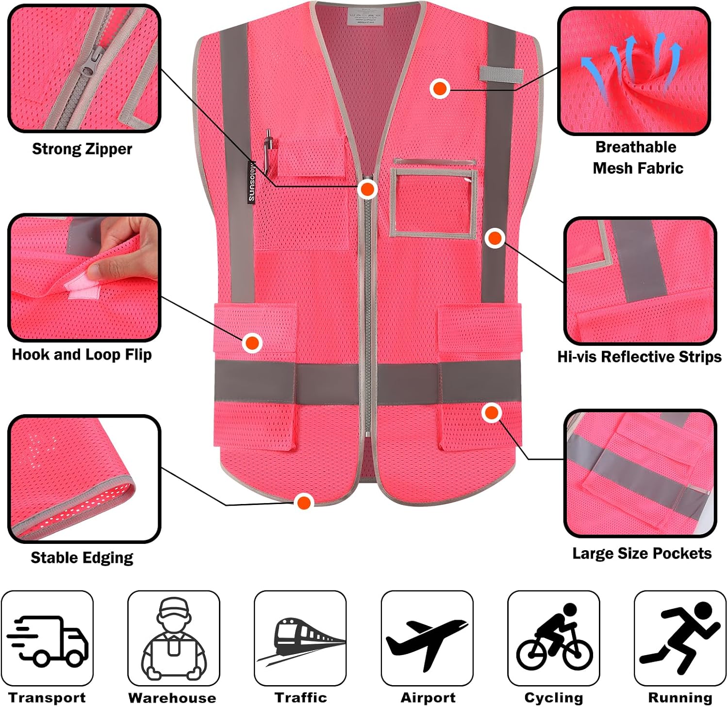 High Visibility Reflective Safety Vest with Zipper Hi Vis Mesh Safety Vests with Pockets Meets ANSI/ISEA Standards