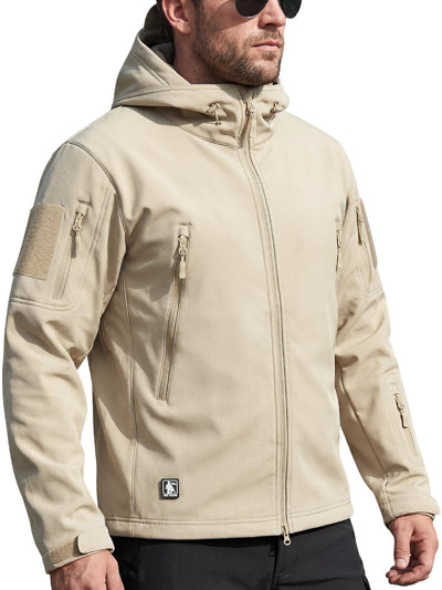 Men's Hooded Waterproof Rain Fleece Lined Softshell Jacket(Khaki,3XL)