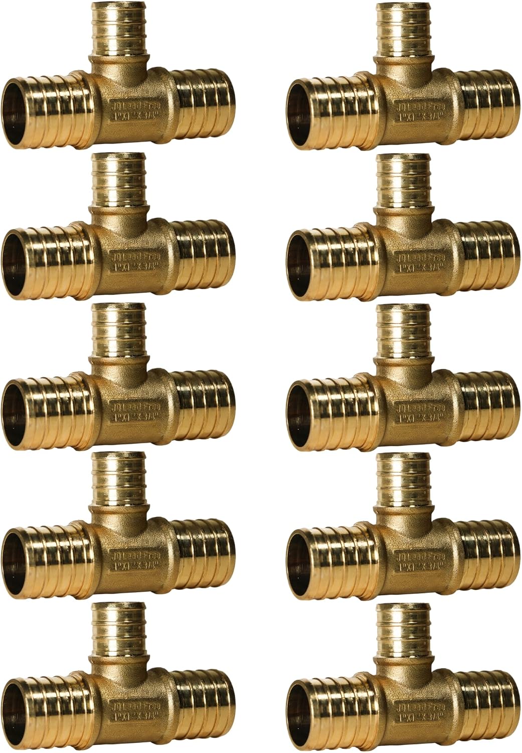 10 Pack XFITTING 1 in x 1 in x 3/4 in Pex Reducing Tee, Pex B Crimp