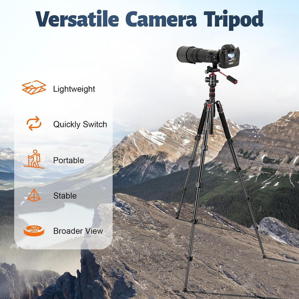 83" Camera Tripod, Aluminum Tripod Monopod for DSLR Phone | Heavy Duty Travel Tripod for Spotting Scope Binoculars