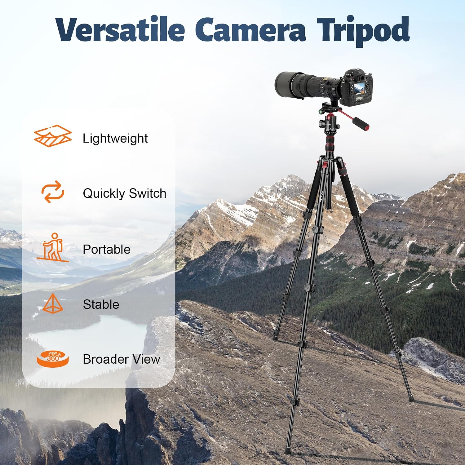 83" Camera Tripod, Aluminum Tripod Monopod for DSLR Phone | Heavy Duty Travel Tripod for Spotting Scope Binoculars
