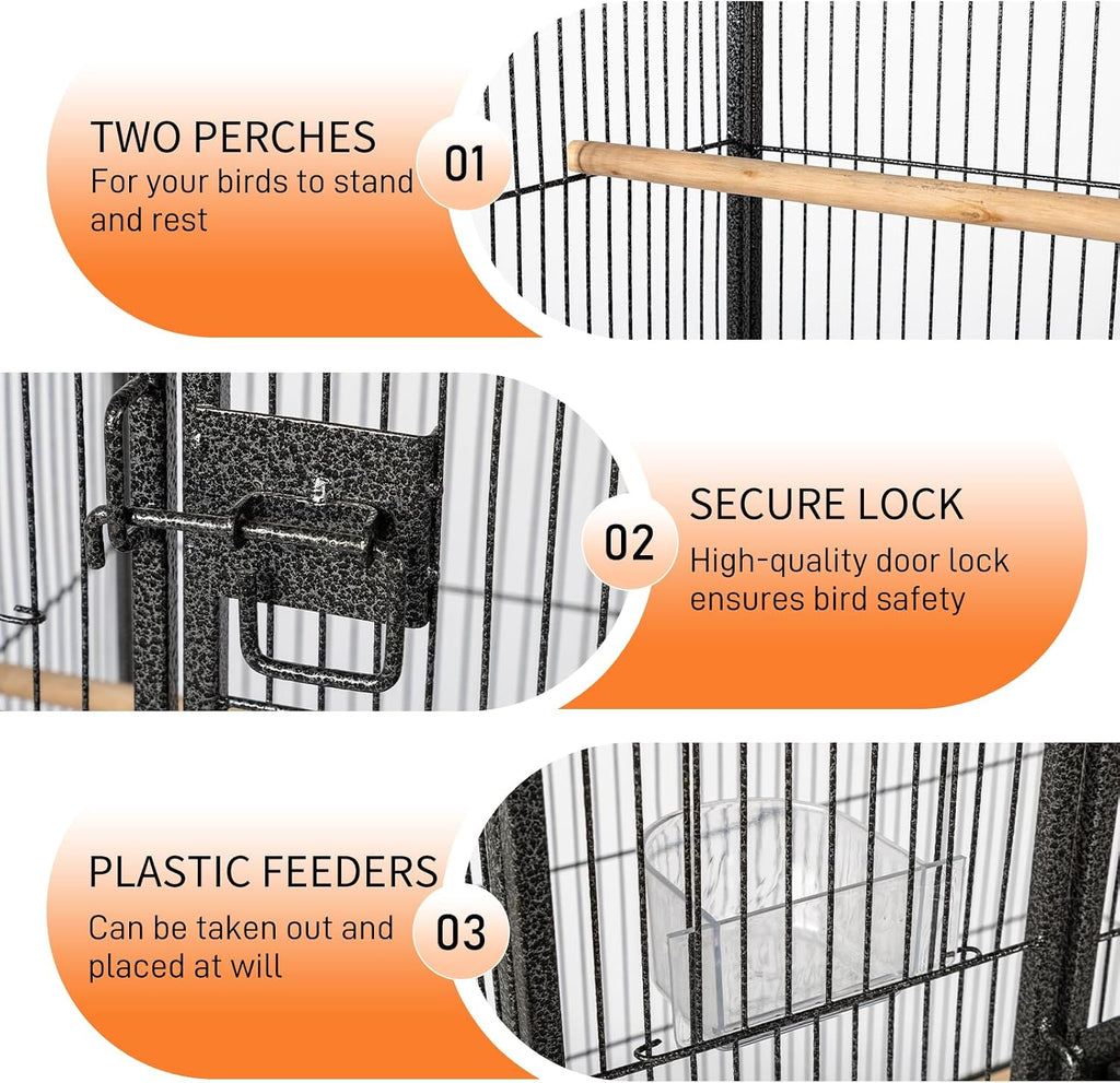 53-inch Bird Cage with Wheels, Durable Wrought Iron Parakeet Cage with Slide Out Tray, Black Bird Cages for