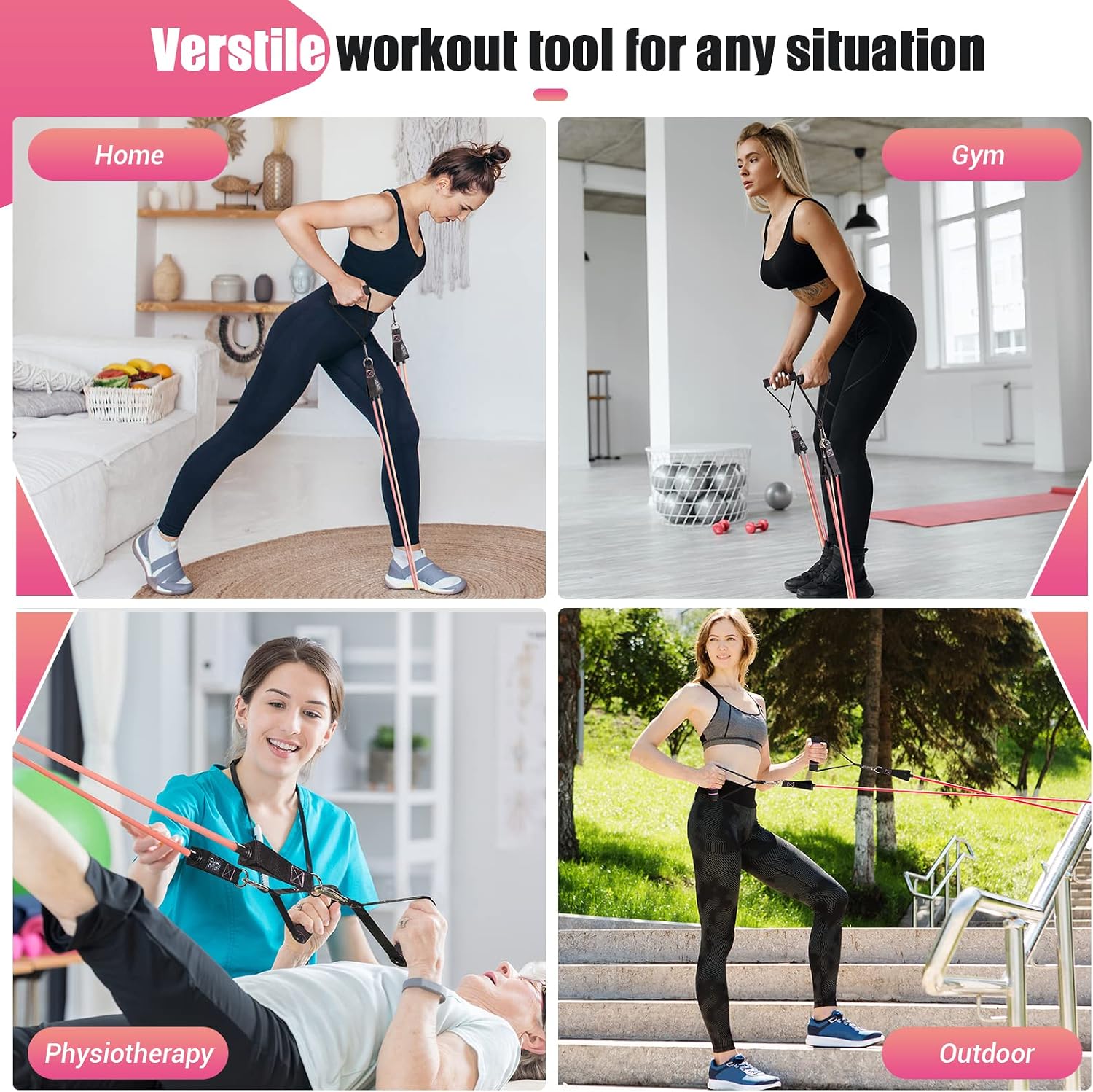 Resistance Bands with Handles for Women, 5 Level Exercise Bands | Workout Bands for Physical Therapy, Yoga, Pilates