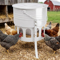 Metal Chicken Feeder No Waste - 20LB Large Chicken Feeder with 12 Ports & 4 Adjustable Heights Tripod Stand