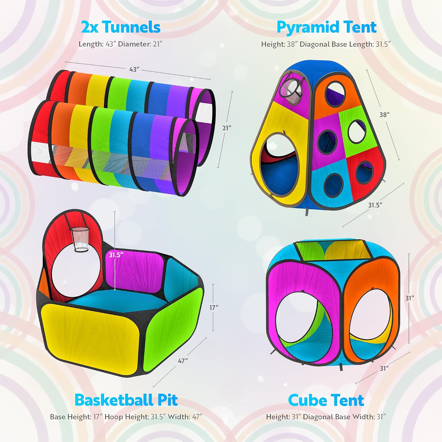 5pc Kids' Play Tents & Tunnels - Ball Pit for Toddlers, Basketball Hoop, Crawling Tubes, Pop-Up Playhouses, Baby