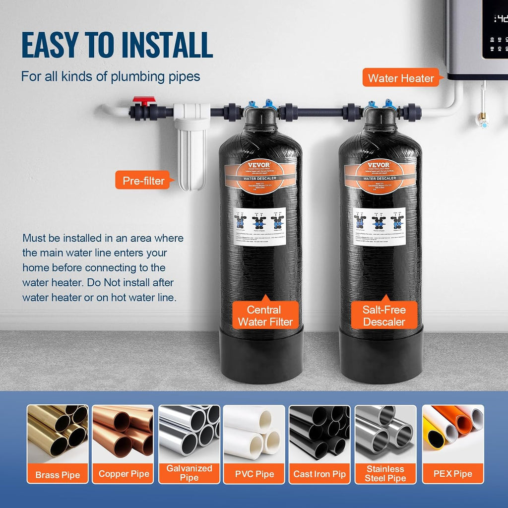 Whole House Salt Free Descaler, Water Filter for City Water, 600,000 Gallon Whole House Water Descaler for All Kinds