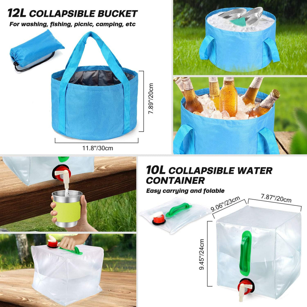 29pcs Camping Cookware Mess Kit, Non-Stick Lightweight Pots Pan Kettle, Collapsible Water Container and Bucket