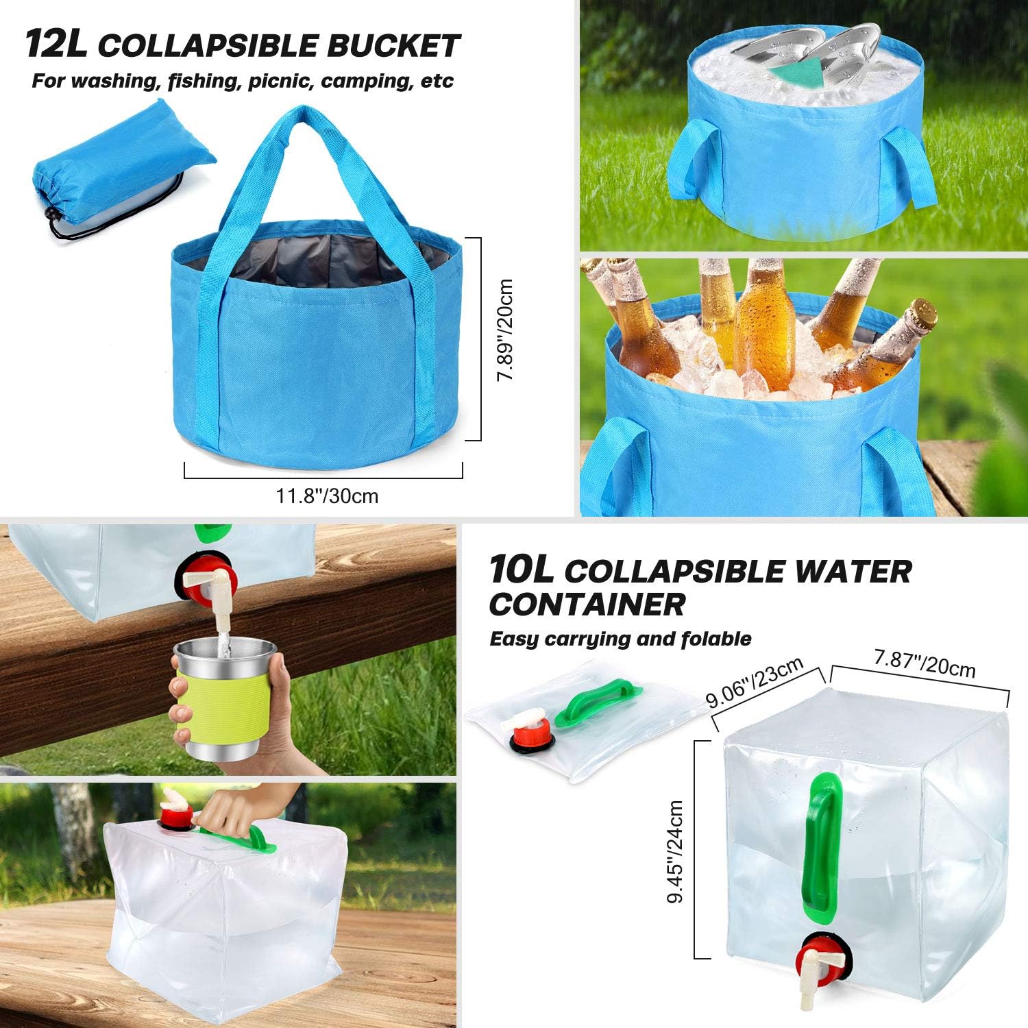 29pcs Camping Cookware Mess Kit, Non-Stick Lightweight Pots Pan Kettle, Collapsible Water Container and Bucket