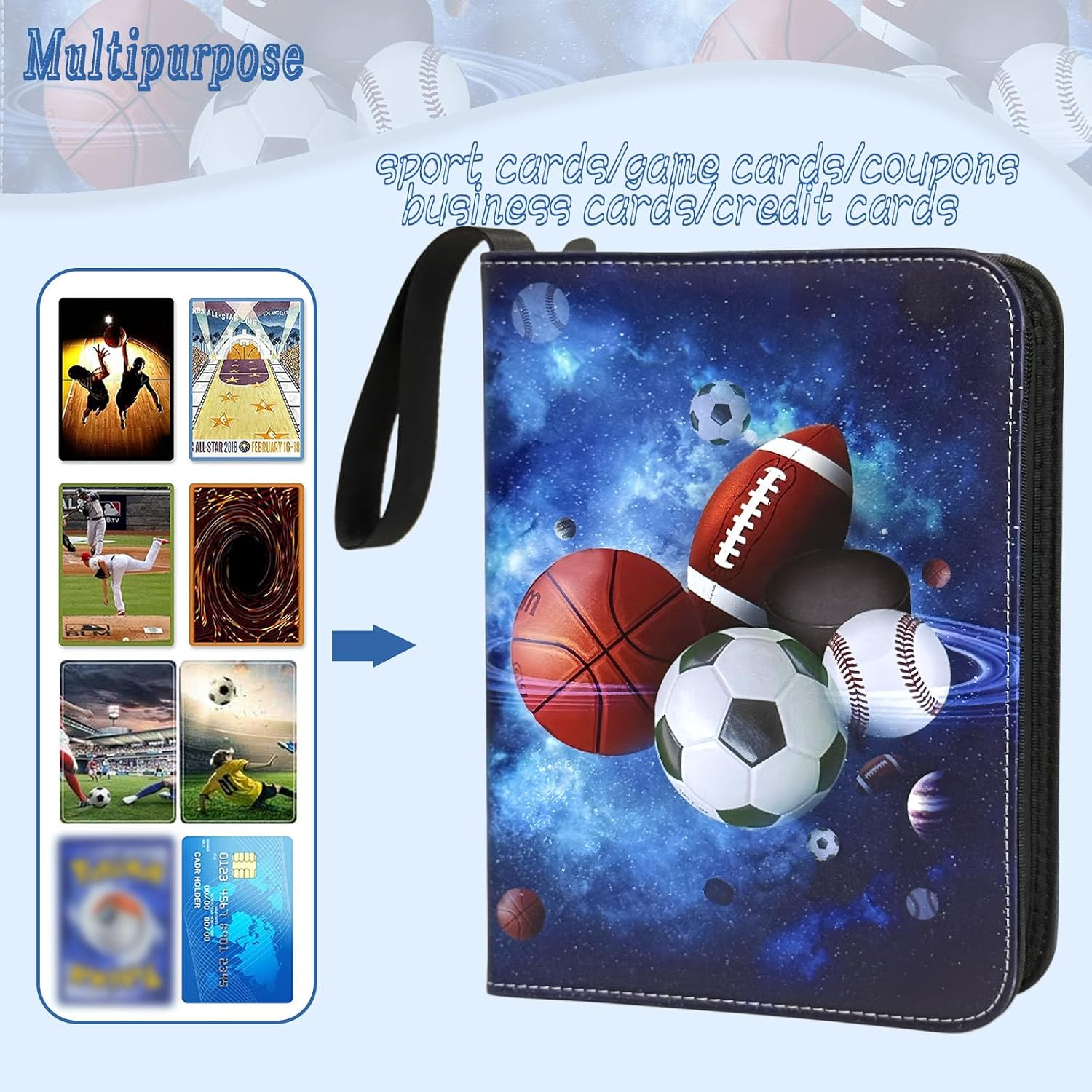 Sports Card Binder 900 Pockets, Trading Card Binder 9 Pocket with 50 Sleeves Fits 900 Sport Cards, Sports Card Holder