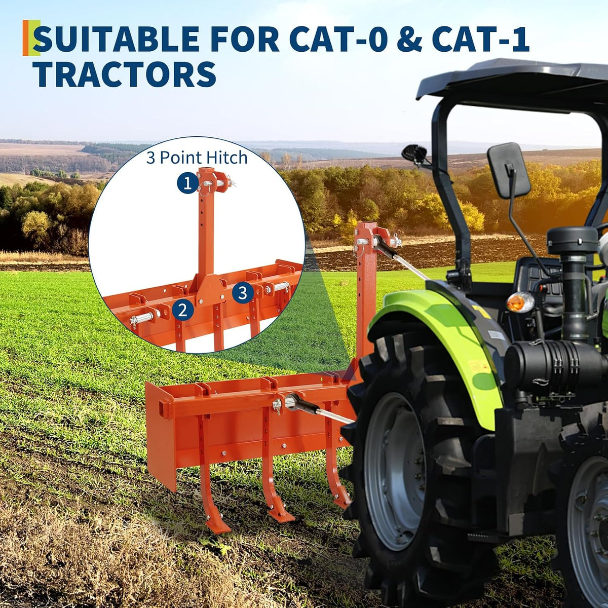 55" Box Blade for Tractor, 3 Point Hitch Box Scraper Attachment | Heavy Duty Land Leveling & Grading Implement