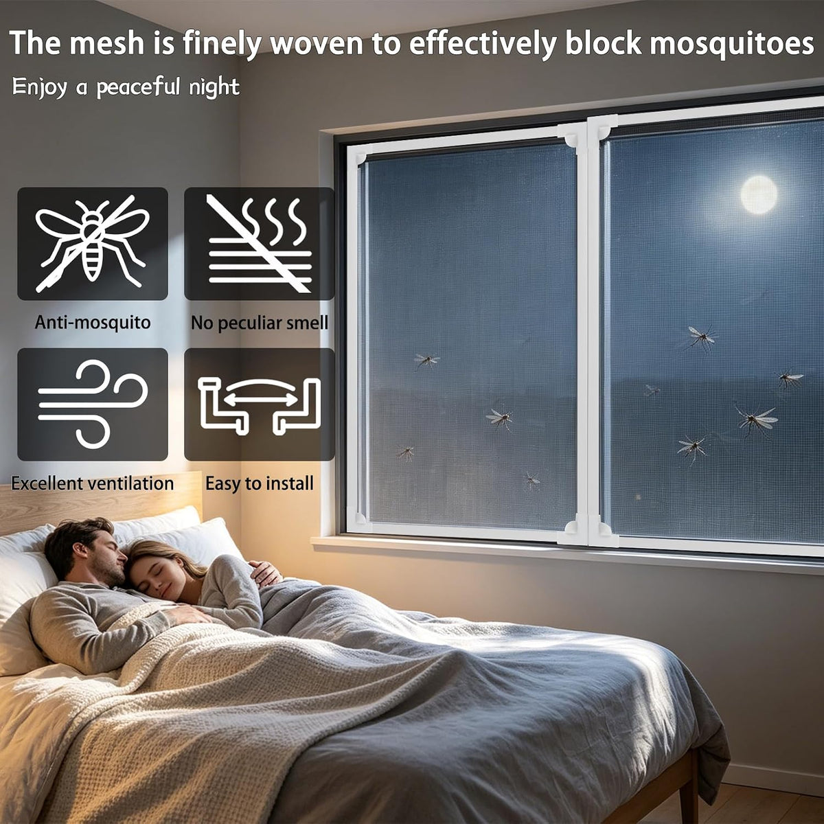 Magnetic Window Screen - DIY Adjustable Mesh, 55"x36", Bug-Proof & Airy