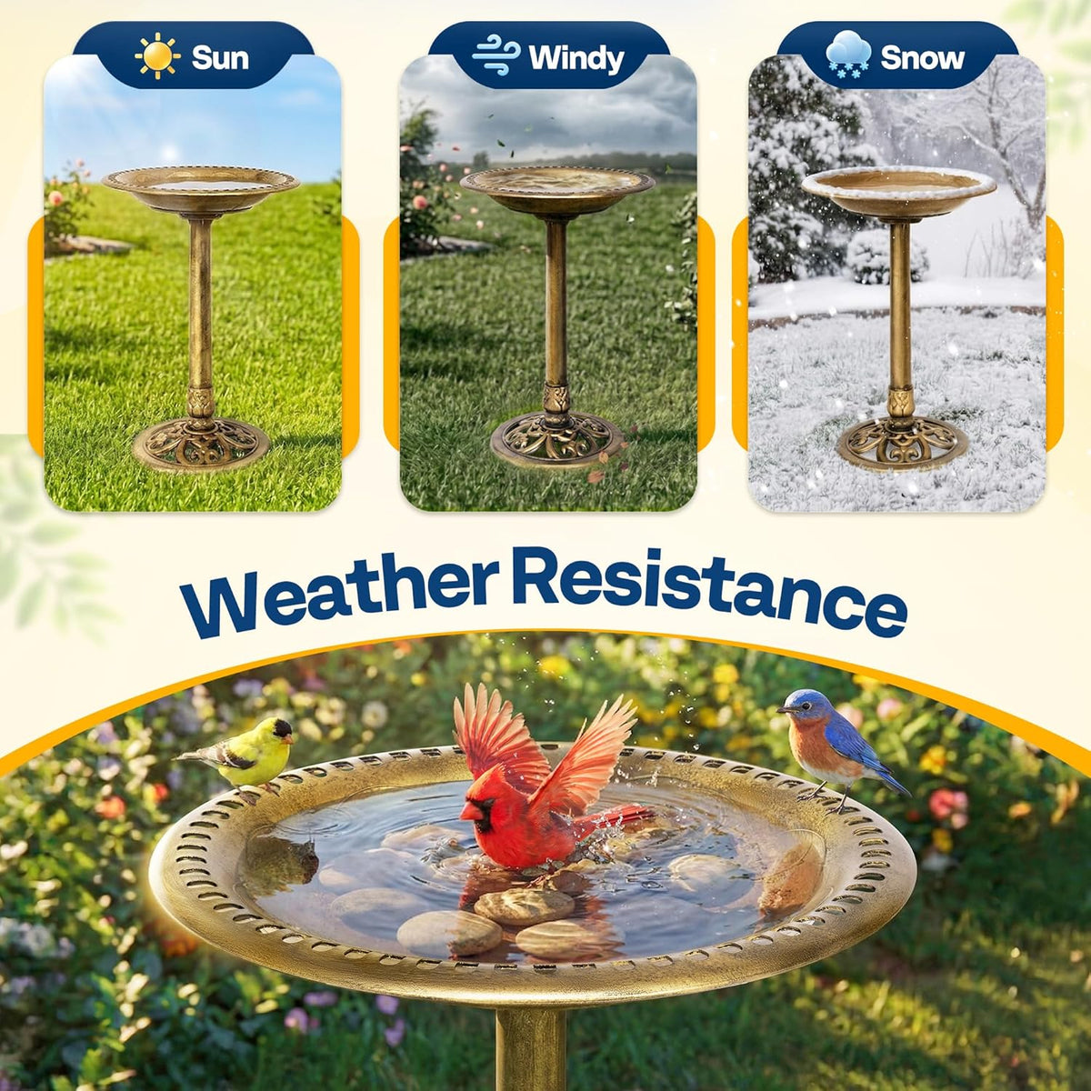 Bird Bath for Outside, Polyresin, Pedestal, Antique Copper