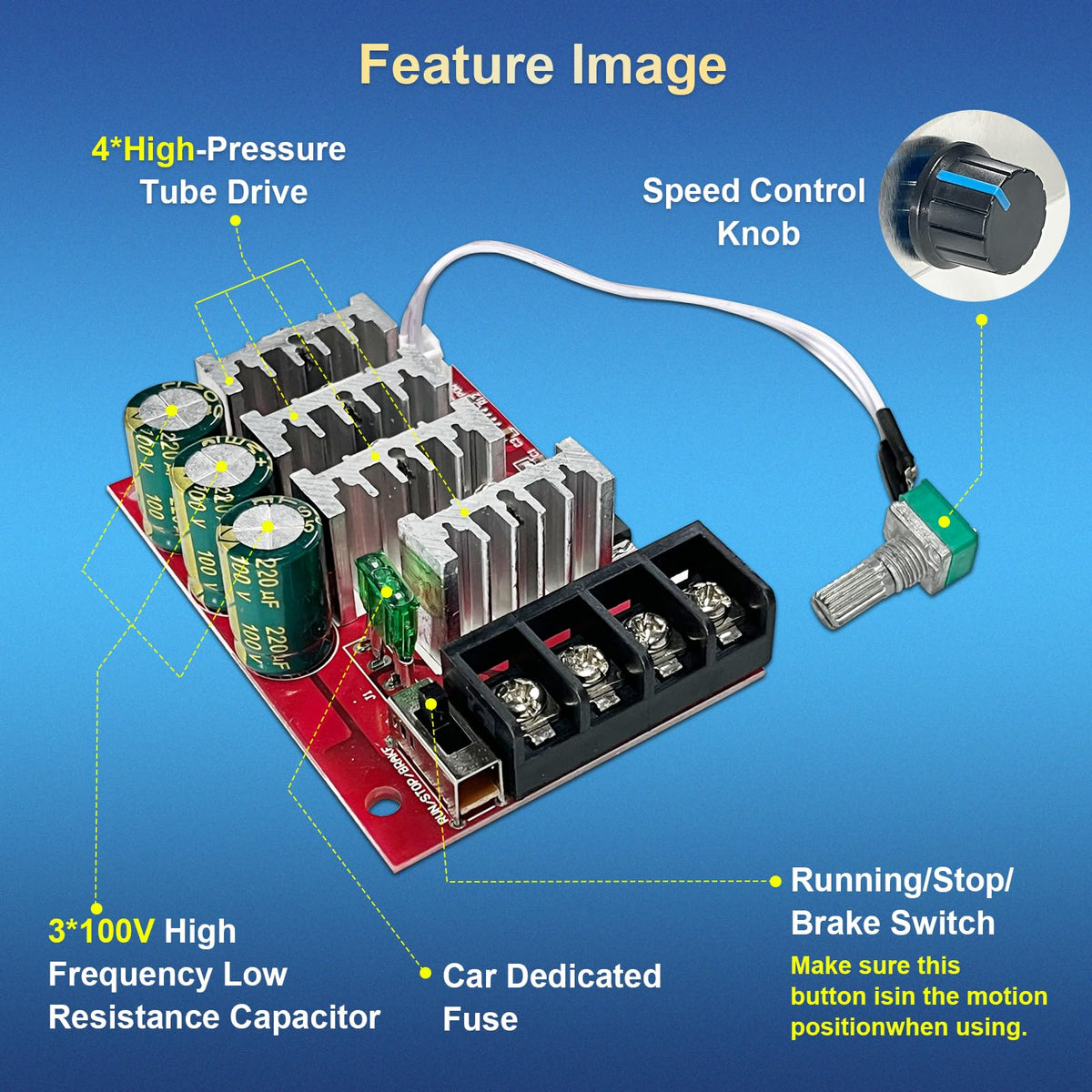 PWM Speed Controller 7-70V 30A for Brushed Electric Motors, Adjustable Variable Speed Module with Brake Switch, Dual Fuse Protection, Supports 12V 24V 48V Systems
