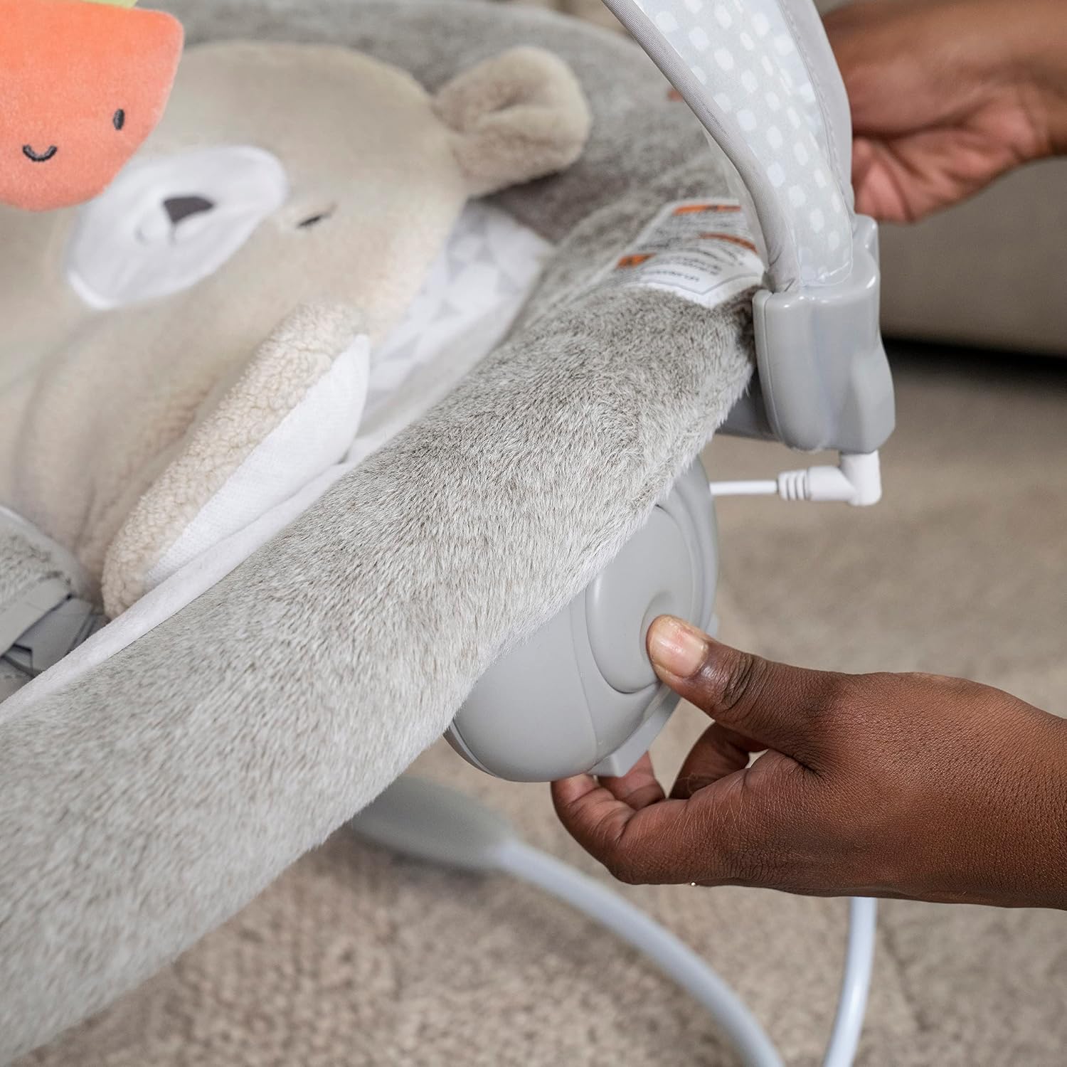 InLighten Baby Bouncer Seat with Light Up-Toy Bar and Bear Tummy Time Pillow Mat - Nate, Newborn and up