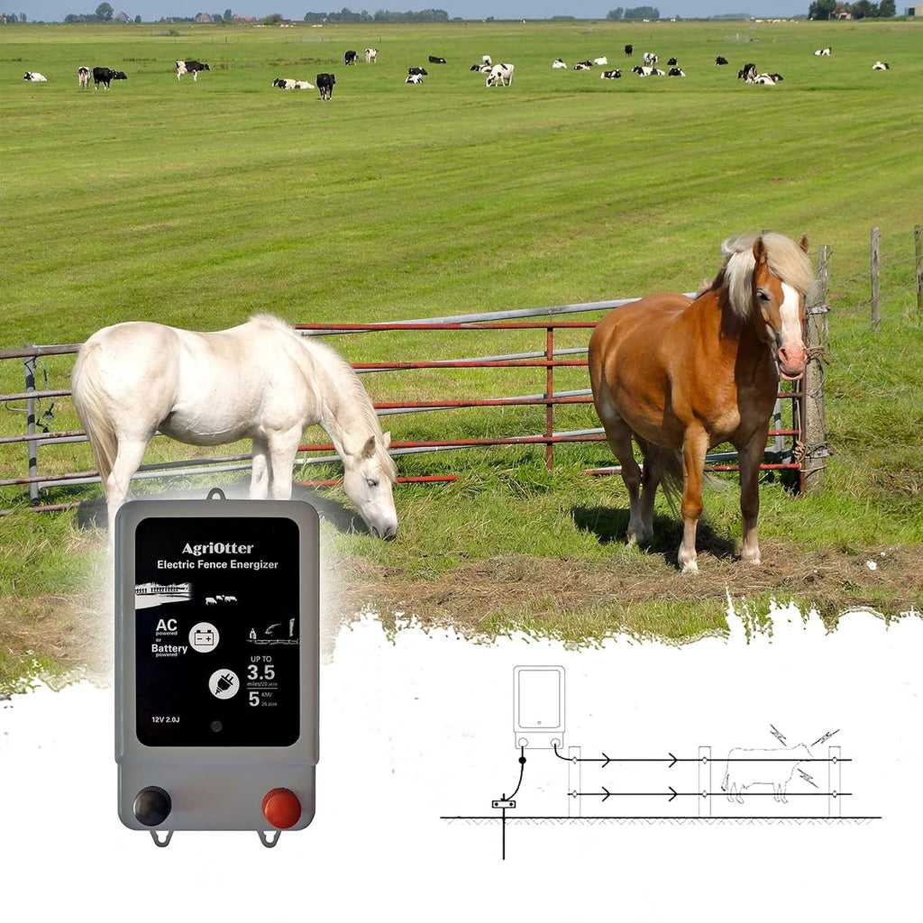 Electric Fence Energizer 20 Acre 2 in 1 Powered by Battery or AC Outlet 10000V 2J Pulse Electric