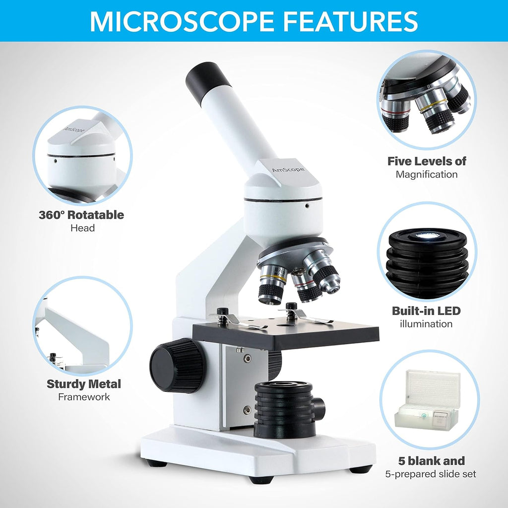 M102C-PB10 1000X Biological Compound Microscope with Prepared | 40X-1000X Magnification Range