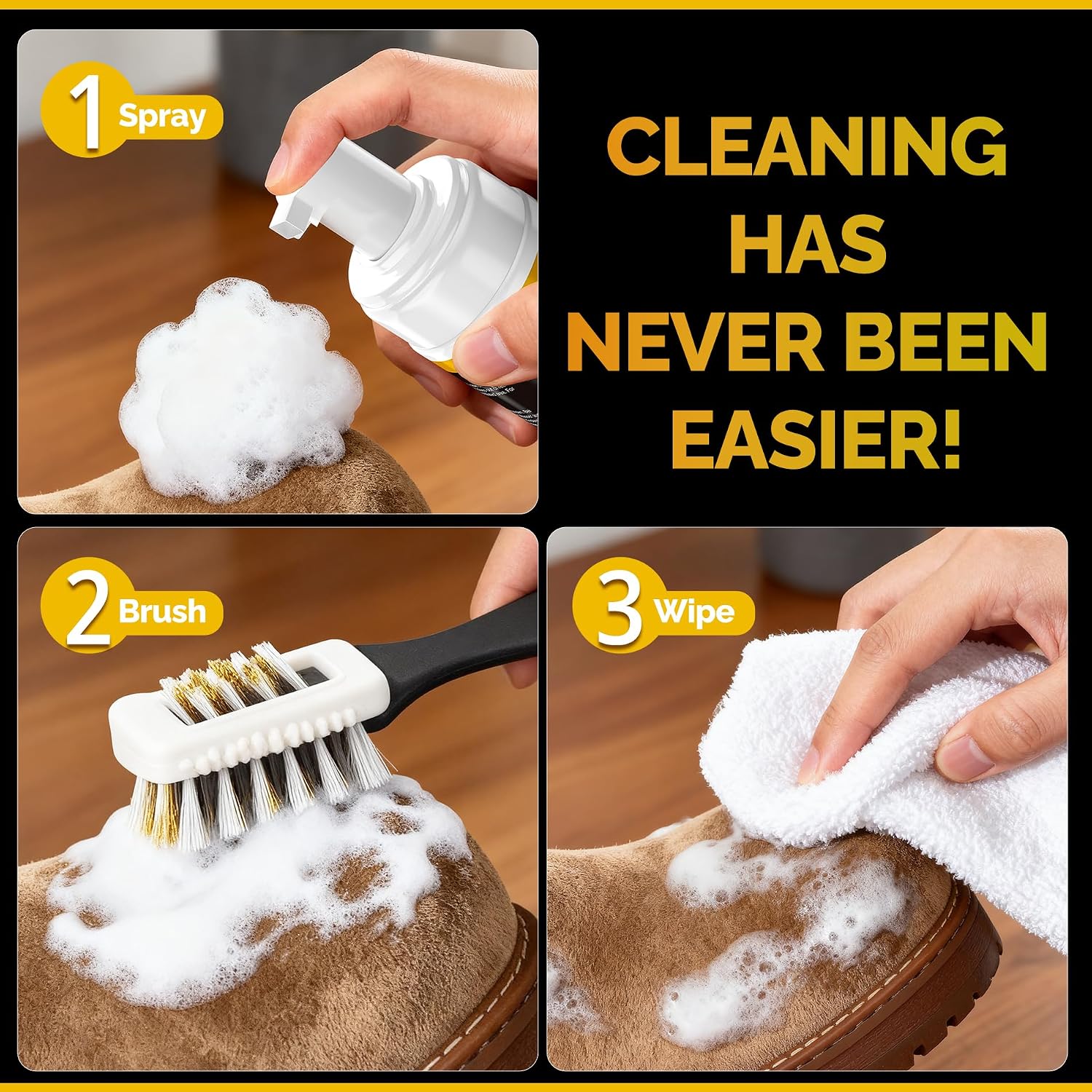 Suede Cleaner, Suede & Nubuck Shoe Cleaner Foam Spray Kit, Removes Stains | Restores Nap, Color-Safe Rich Foam, 6.76