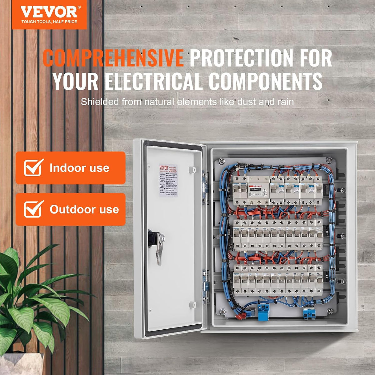 VEVOR Electrical Enclosure Box, 12'' ×10'' ×6'', Fiberglass Junction Box, IP66 Waterproof & Dustproof, Outdoor Electrical Box, with Mounting Plate