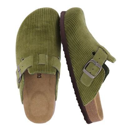 Hana Cork Footbed Clogs for Women, Slip On Fall Shoes, Khaki Corduroy 8