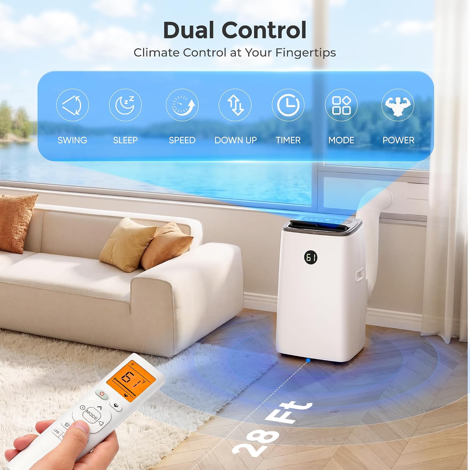 14000 BTU Portable Air Conditioner for Large Room up to 700 Sq. Ft, 3-in-1 Self-Evaporating AC with Fan &