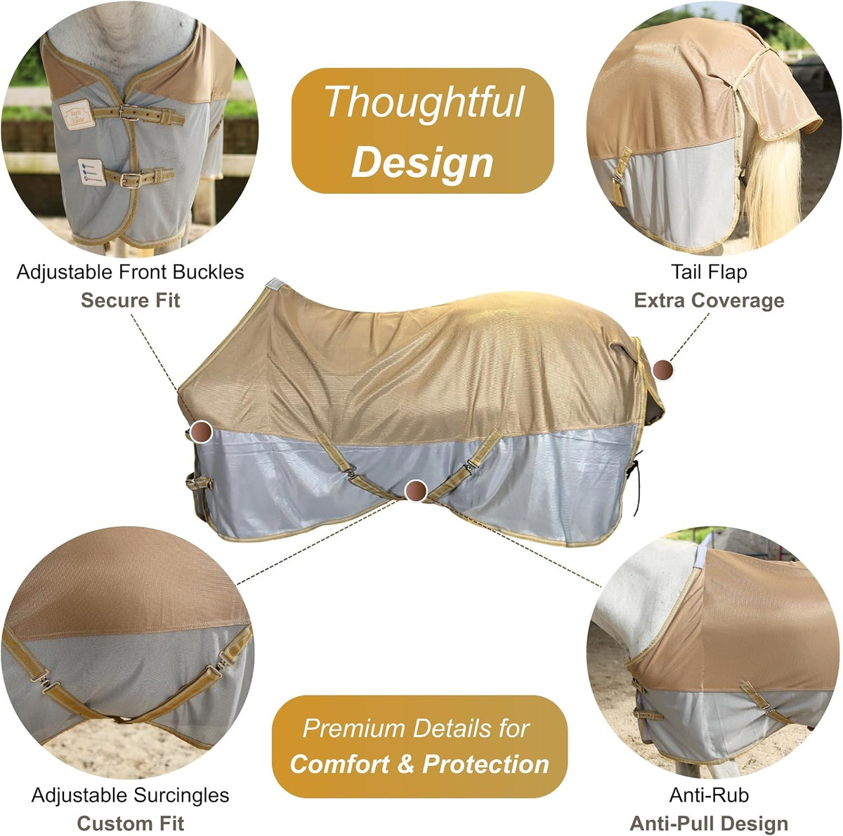 Breathable and UV Protective Tear-Resistant Mesh Horse Fly Sheet Comfy Equine Summer Sheet with Removable Web Leg Straps