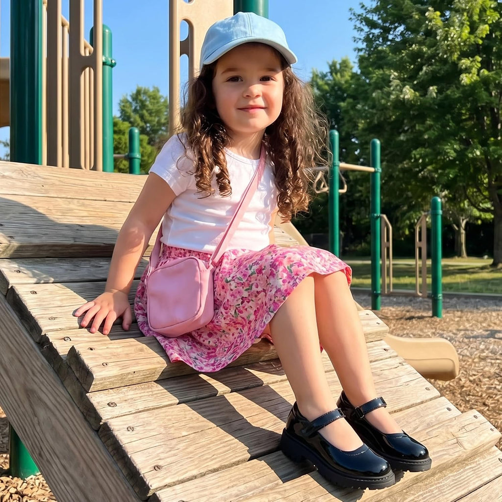 Girls School Shoes, Black Mary Jane Flats with Bow | Round Toe, Non-Slip Sole, School Uniform, Dress Outfits