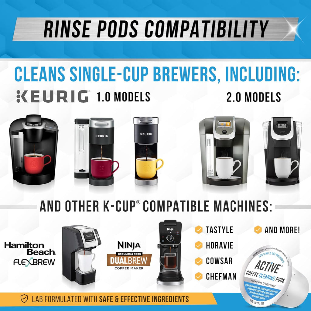 K-Cup Compatible Keurig Cleaning Pods - Quick-Rinse Cleaners for Single Serve Coffee Machine, 12 Month Coffee Maker