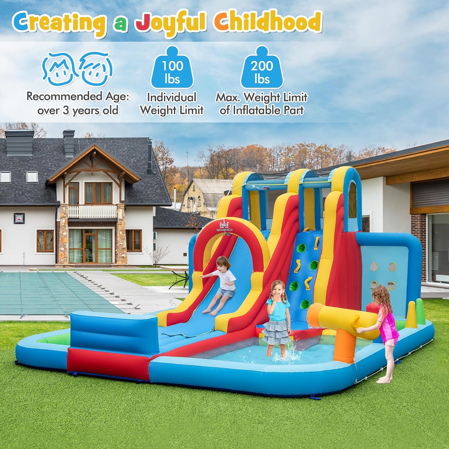 Inflatable Water Slide, 14 x13FT Kids Mega Waterslide Park w/Super Long Slide for Racing Fun, Ball Pit & Ring-toss
