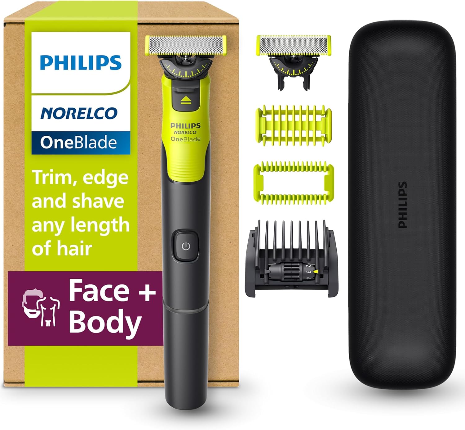 Philips Norelco OneBlade 360 with Connectivity Hybrid Face + Body, Electric Beard Trimmer, Shaver and Body Groomer