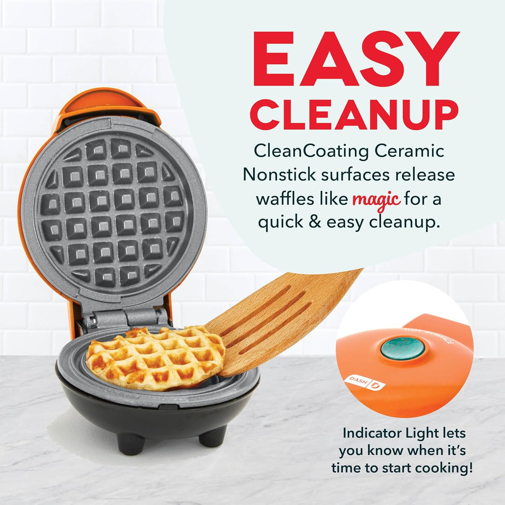 Pumpkin Mini Waffle Maker, 4-Inch Nonstick Cooking Surface, Orange