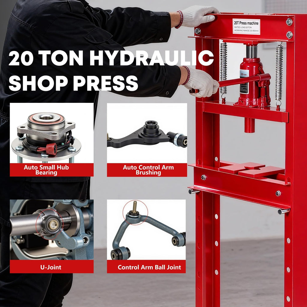 Garvee 20 Ton Hydraulic h-Frame Press with Adjustable Worktable, Red