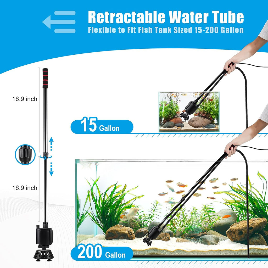 Aquarium Gravel Cleaner, 6-in-1 Fish Tanks Gravel Vacuum Cleaner Set | Remove Dirt, Change Water, Wash Sand, Water