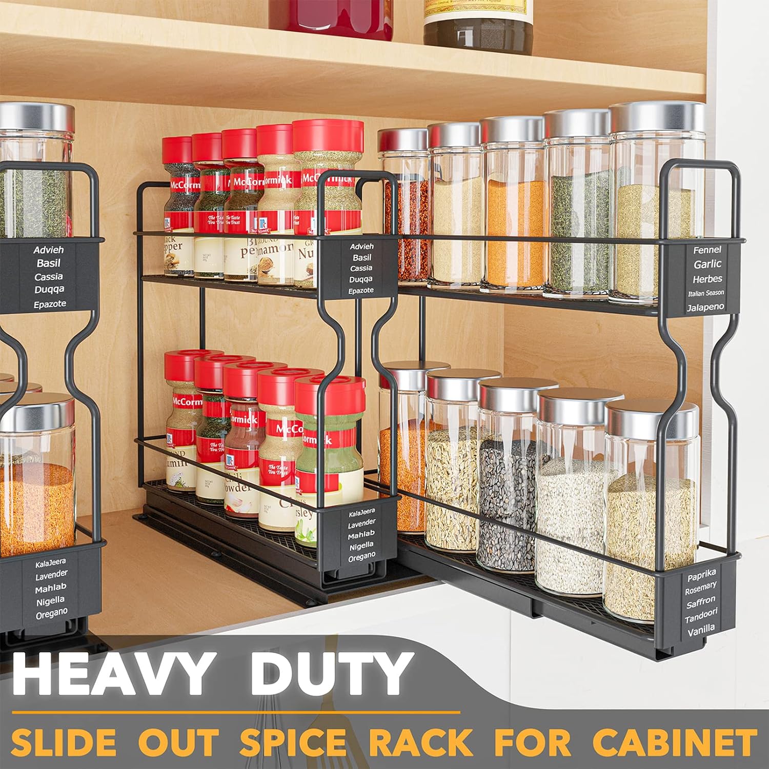 Pull Out Spice Rack Organizer for Cabinet, Heavy Duty Slide Out Seasoning Kitchen Organizer, Cabinet Organizer, with