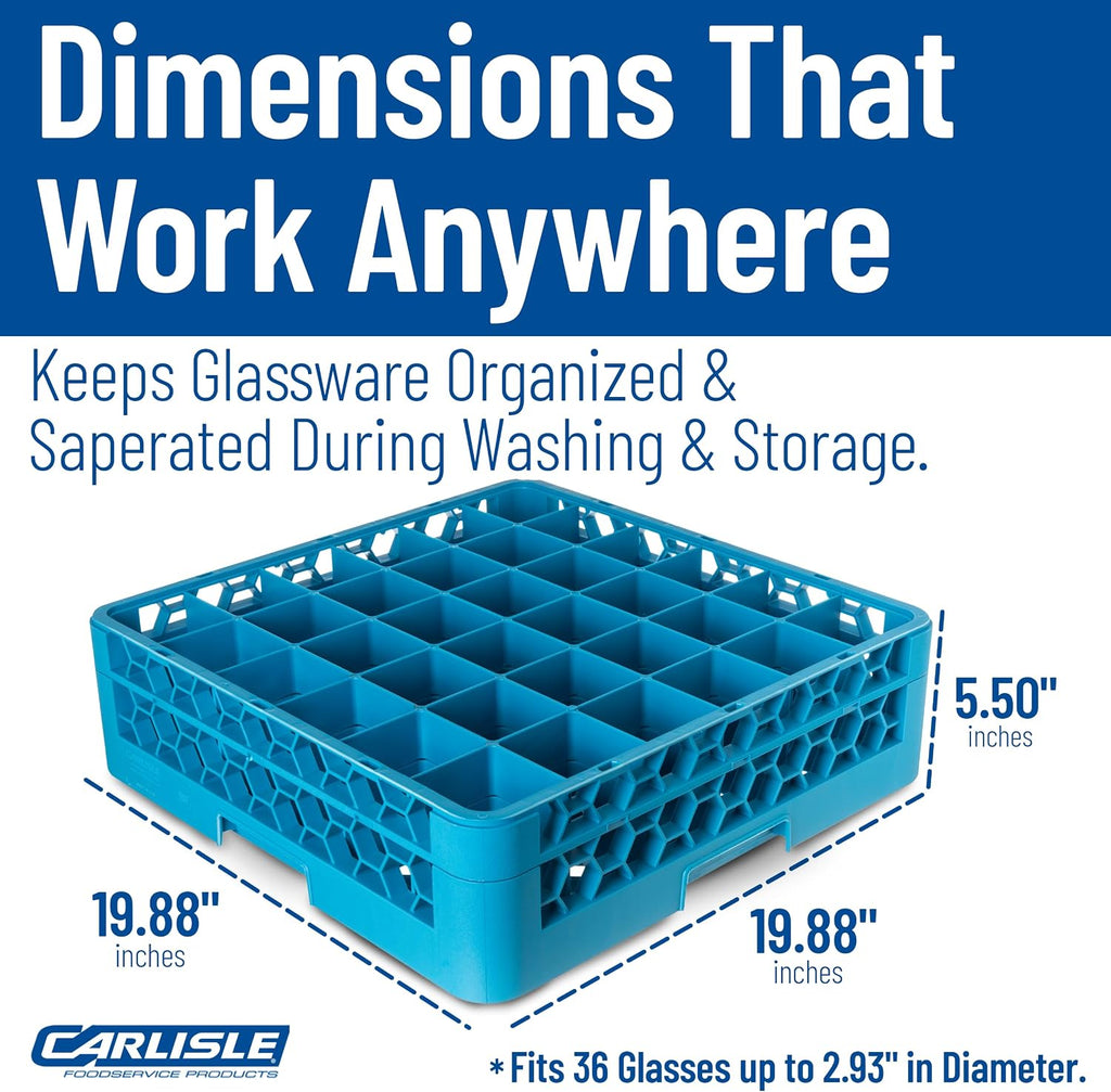 Carlisle Commercial Dishwasher Glass Rack, 36 Comp., 1 Extender, Pack of 4