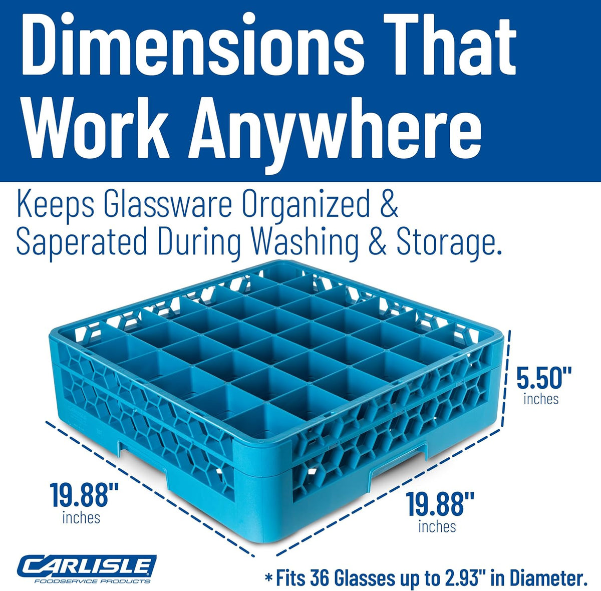 Carlisle Commercial Dishwasher Glass Rack, 36 Comp., 1 Extender, Pack of 4