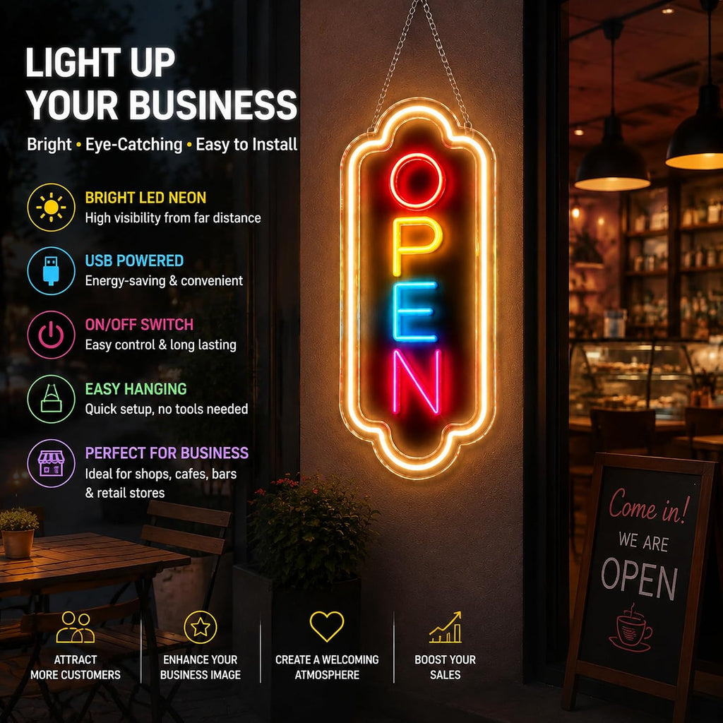 Open Sign for Business:LED Neon Window Sign for Storefronts
