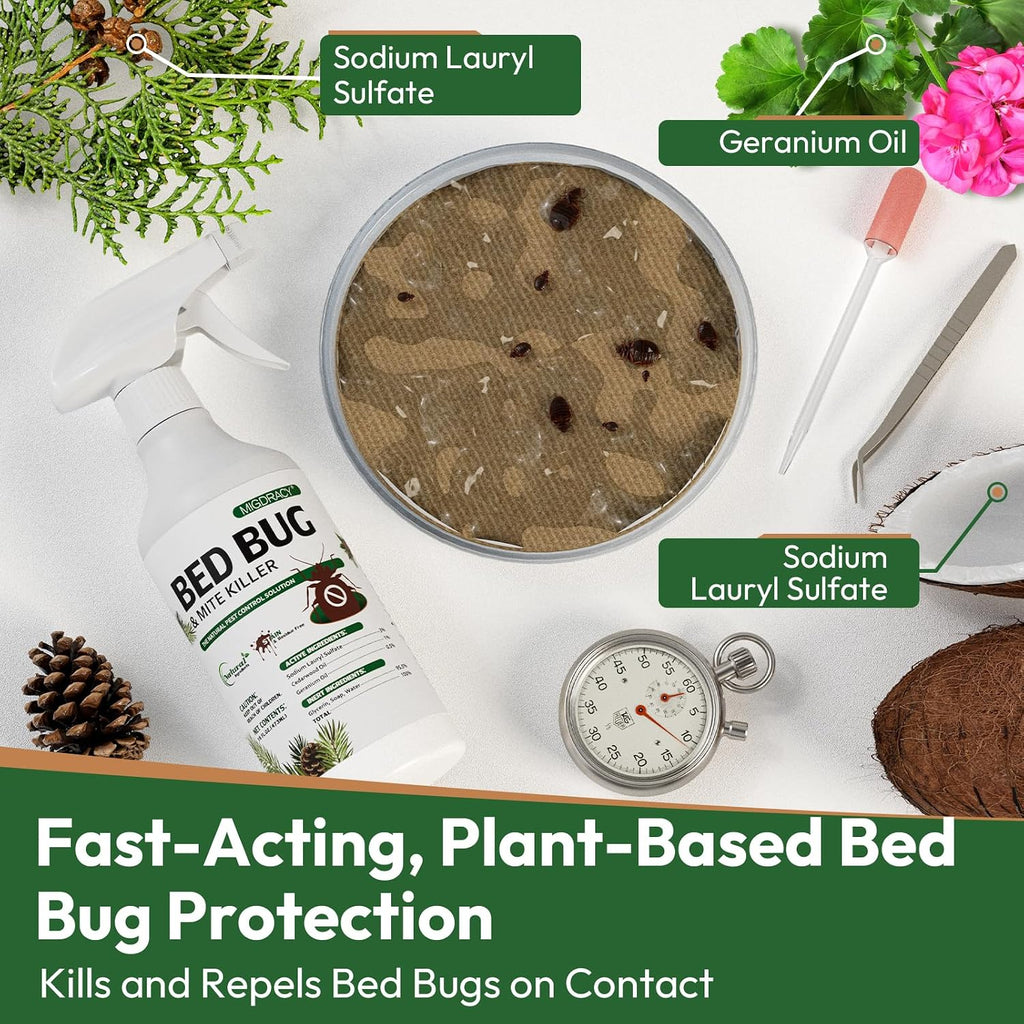 Natural Bed Bug Spray 16oz, Non-Toxic Sprayer, Plant-Based Bedbug & Dust Mite Repellent, Safe for Family & Pets