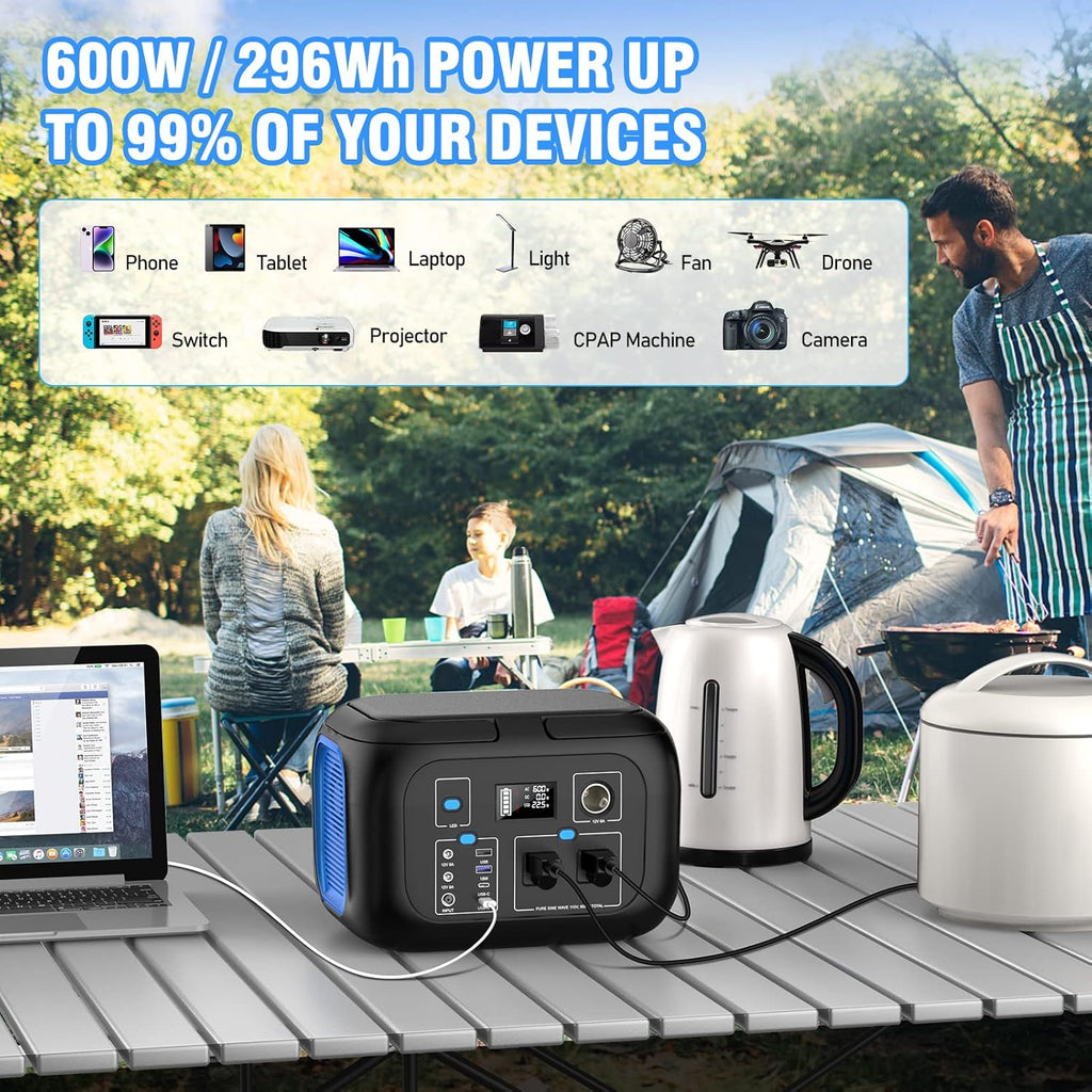 Portable Power Station 600W Power Bank 296Wh Solar Generator Lithium Battery Portable Generator Fast Charging with