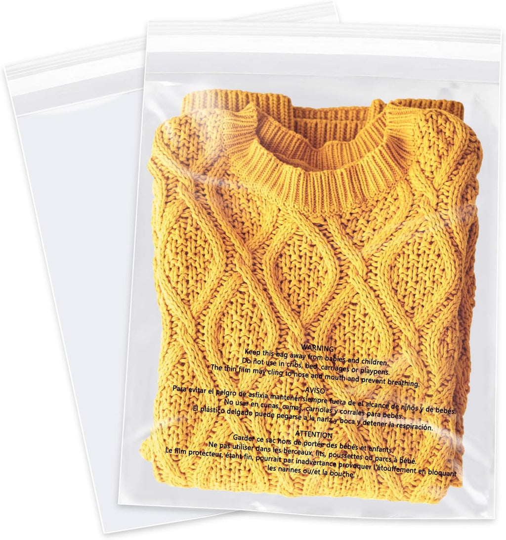 11" x 14" (100 Count) Clear Poly Bags with Suffocation Warning