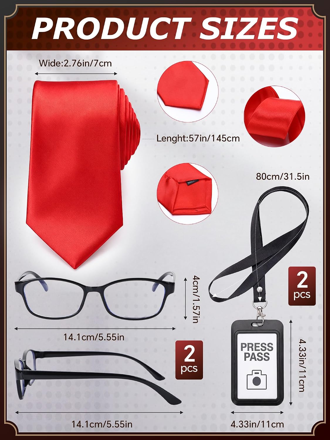 6 Pcs Halloween Reporter Nerd Couple Costume Accessories Set